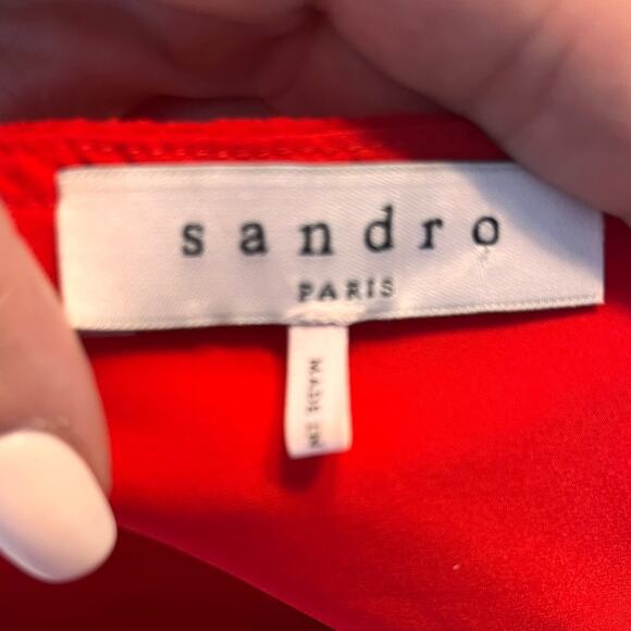 Sandro Red Textured Fit and Flare Mini Dress Small - Picture 7 of 12